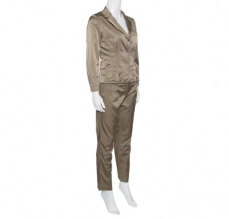 Grigio Philosophy di Alberta Ferretti, set blazer e pantaloni in raso Greene & Greene M. in vendita