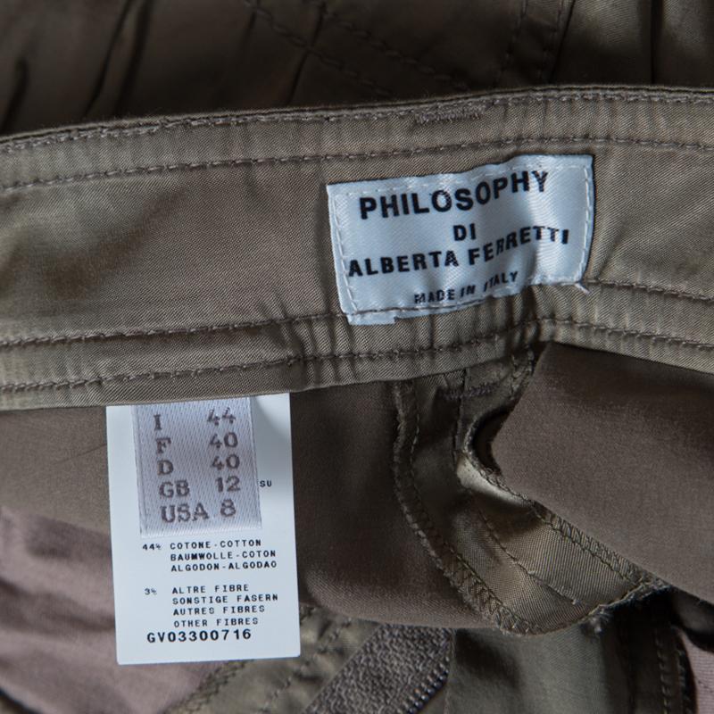 Philosophy di Alberta Ferretti Olive Green Satin Blazer and Trouser Set M 2