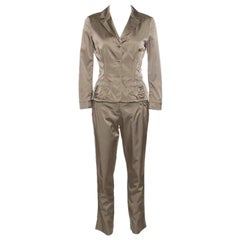 Philosophy di Alberta Ferretti Olive Green Satin Blazer and Trouser Set M