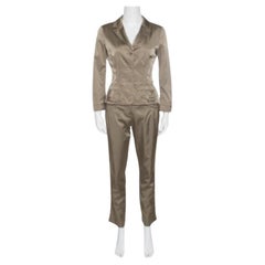 Philosophy di Alberta Ferretti Olive Green Satin Blazer and Trouser Set M