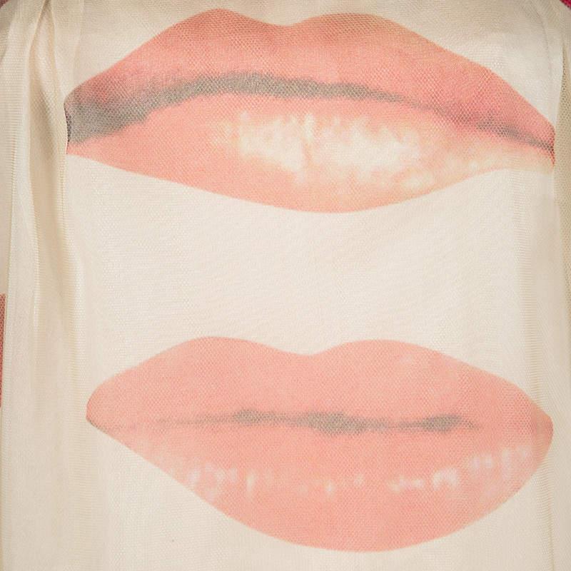 Women's Philosophy di Alberta Ferretti Red/Beige Lip Applique Tulle Dress S