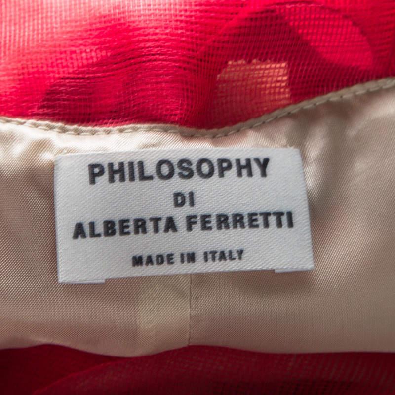 Philosophy di Alberta Ferretti Red/Beige Lip Applique Tulle Dress S 1