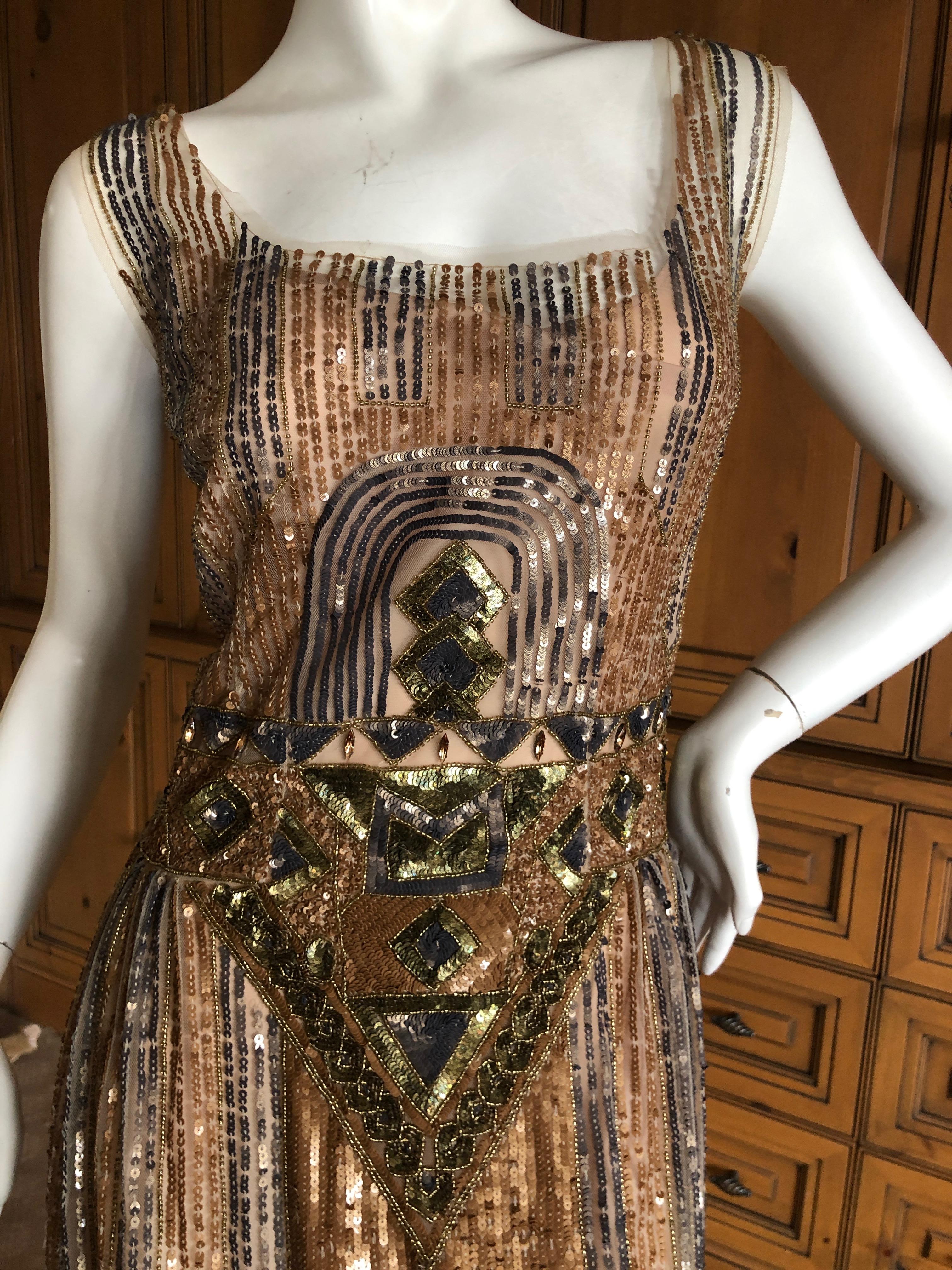 Brown Philosophy Di Alberta Ferretti Silk Sheer Embellished Dress  For Sale
