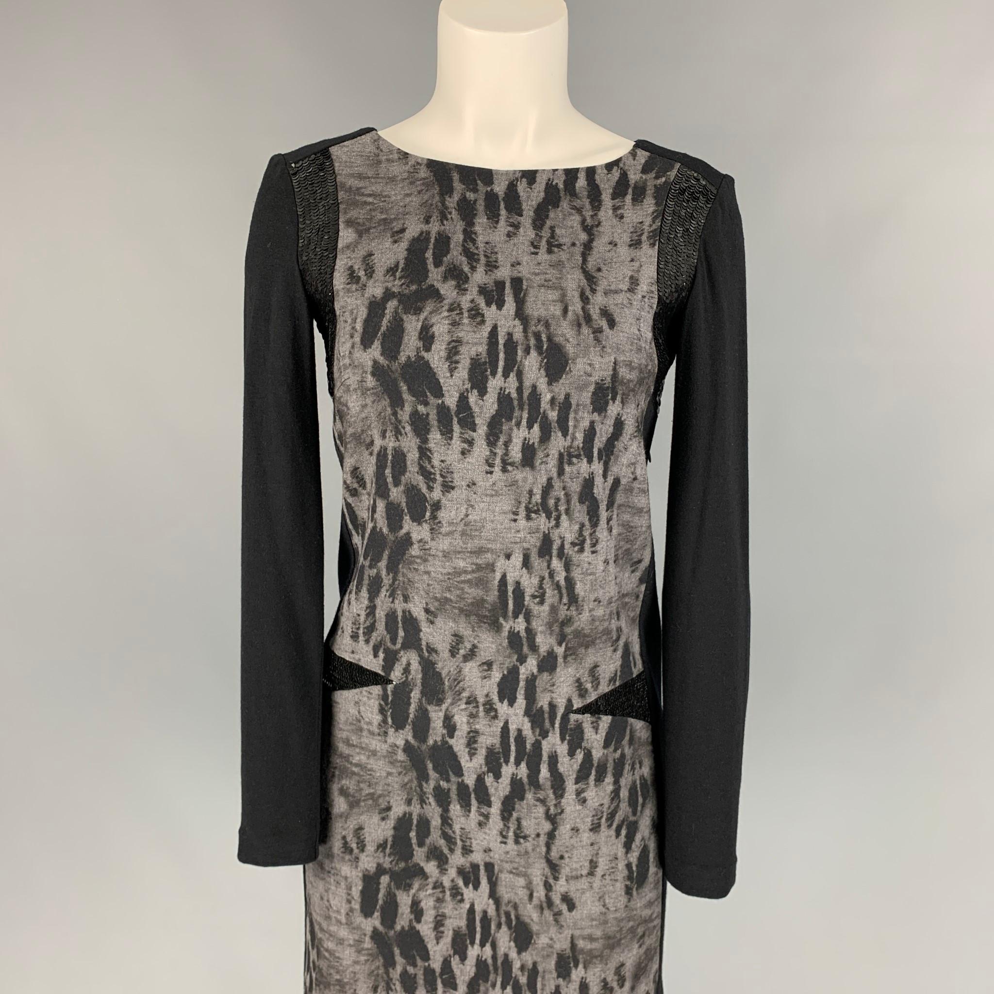 PHILOSOPHY di ALBERTA FERRETTI dress comes in a black & grey rayon blend featuring a shift style, sequined panel, and a side zipper closure. Made in Italy. 

Very Good Pre-Owned Condition.
Marked: I 38 / F 34 / D 34 / GB 6 / USA
