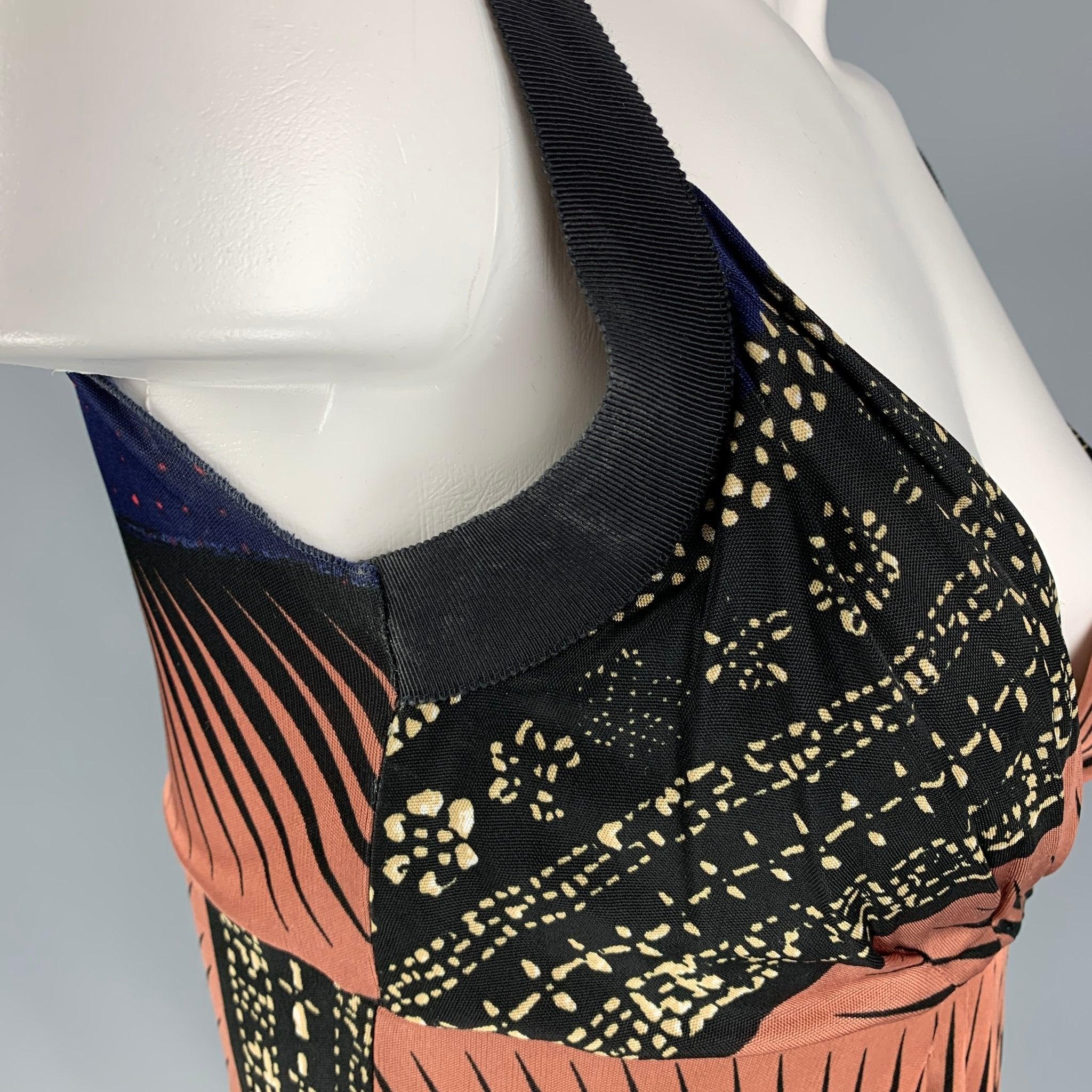PHILOSOPHY di ALBERTA FERRETTI Size 2 Navy Brick Rayon Abstract Dress In Good Condition In San Francisco, CA