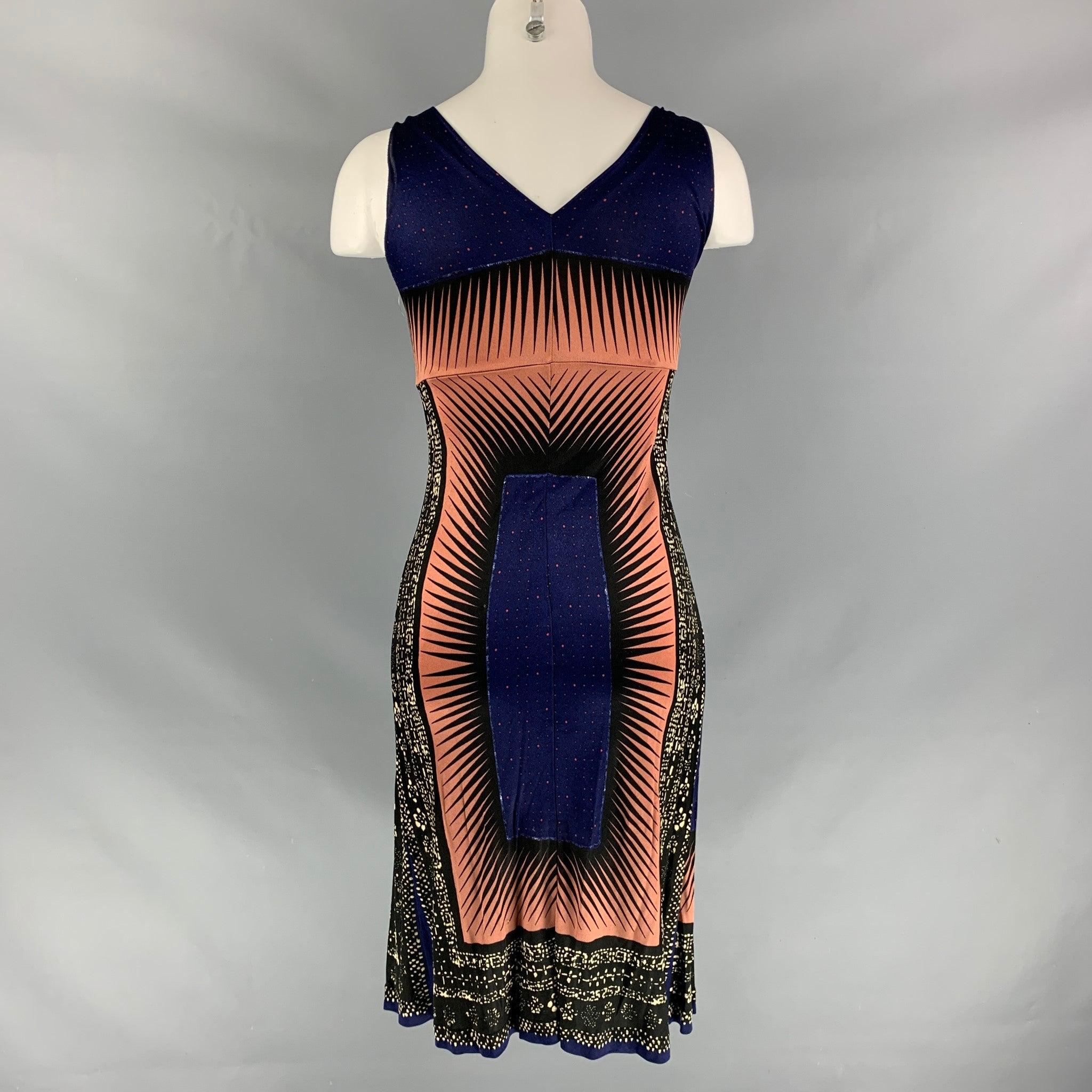 PHILOSOPHY di ALBERTA FERRETTI Größe 2 Navy Brick Rayon Abstract Dress Damen im Angebot