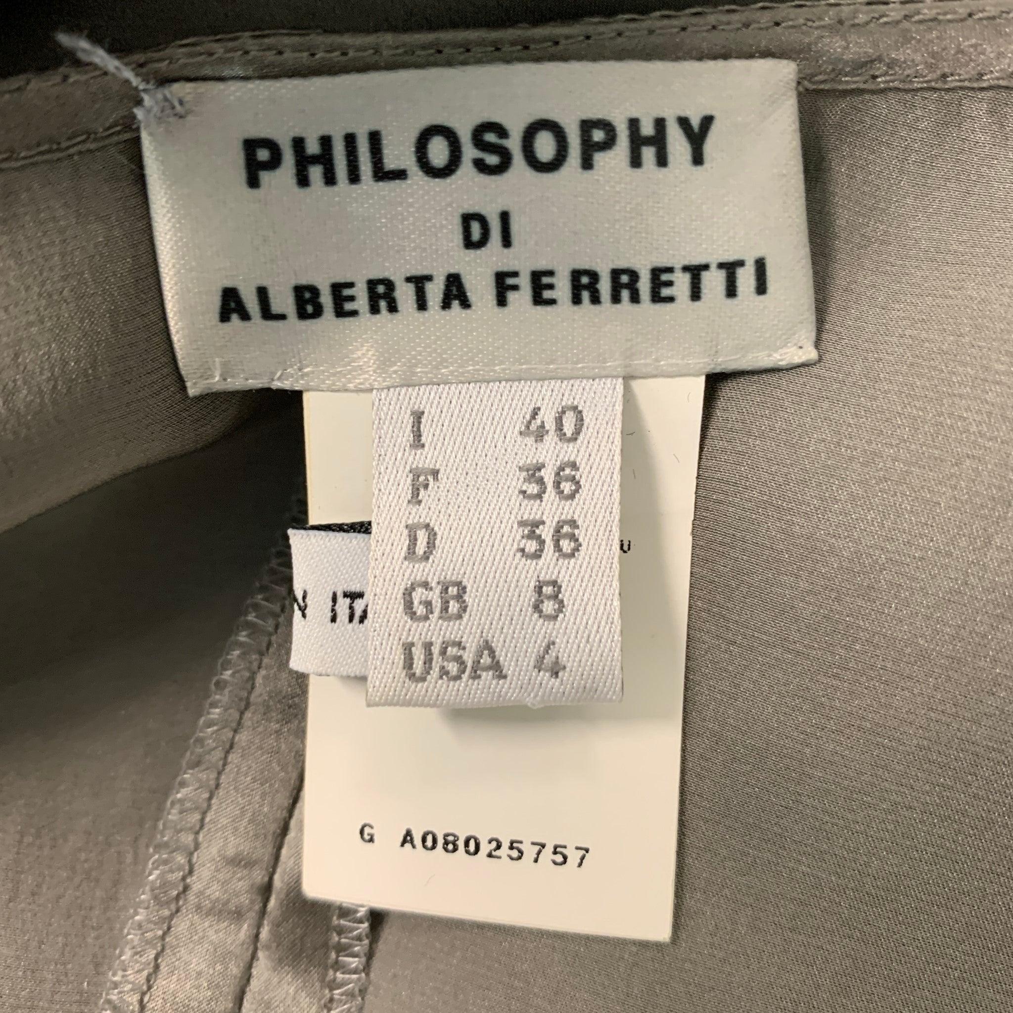 Women's PHILOSOPHY di ALBERTA FERRETTI Size 4 Grey Silver Silk Sleeveless Blouse For Sale