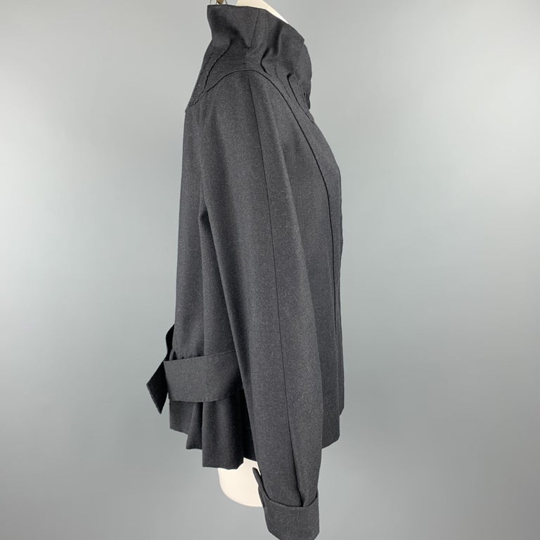 PHILOSOPHY di ALBERTA FERRETTI Size 8 Charcoal Wool High Gathered Collar  Jacket at 1stDibs