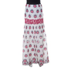 Philosophy di Alberta Ferretti White & Pink Cotton Lace Insert Maxi Skirt L