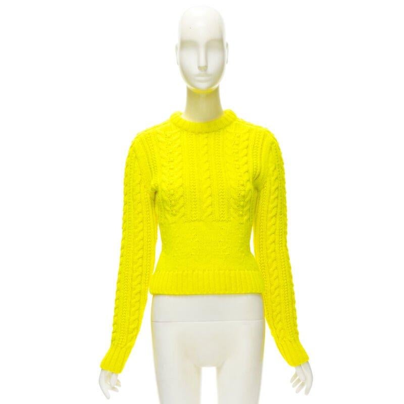PHILOSOPHY DI LORENZO SERAFINI 100% wool yellow fitted cable knit sweater IT40 S For Sale 5