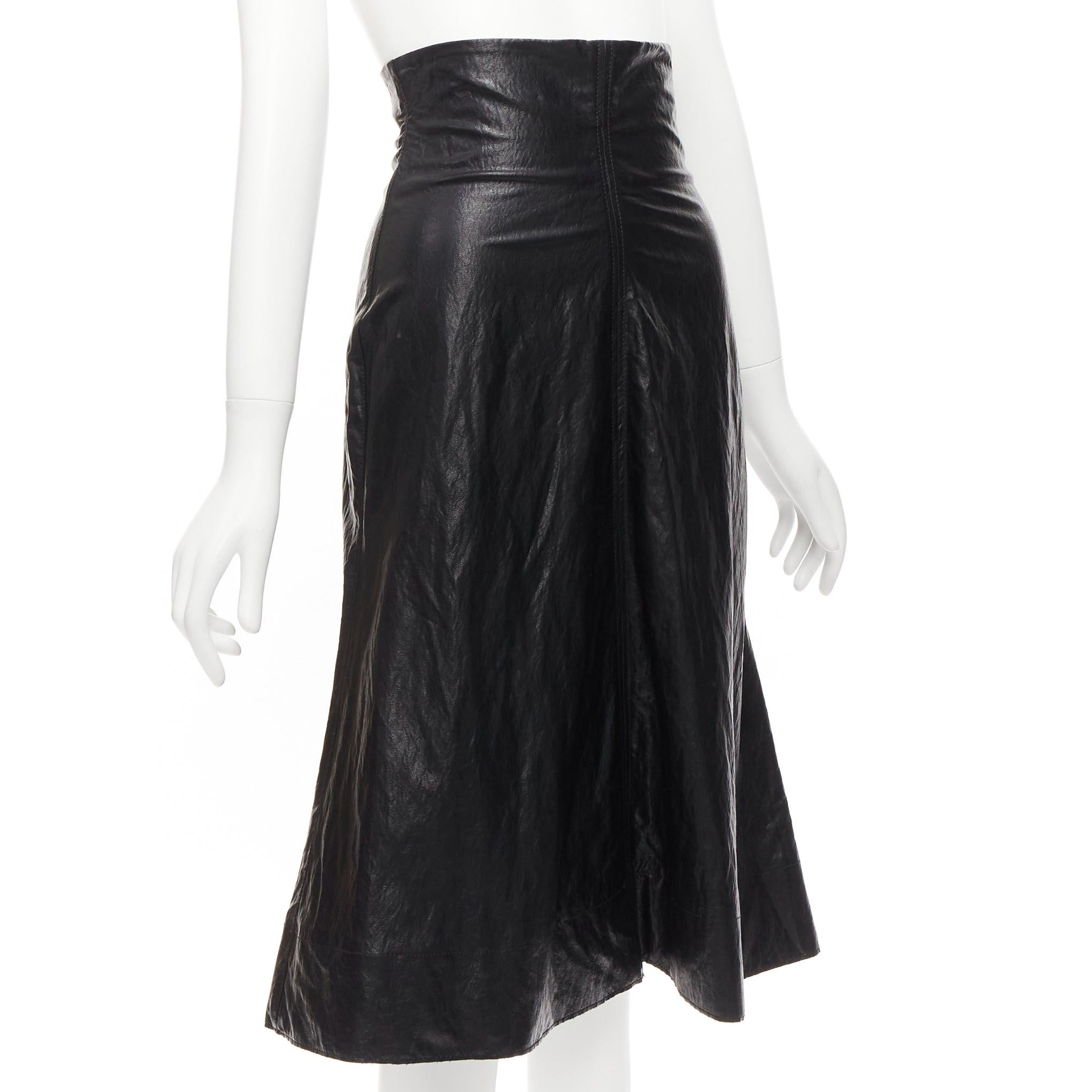 PHILOSOPHY DI LORENZO SERAFINI black faux crinkled leather A-line skirt IT38 XS In Excellent Condition For Sale In Hong Kong, NT