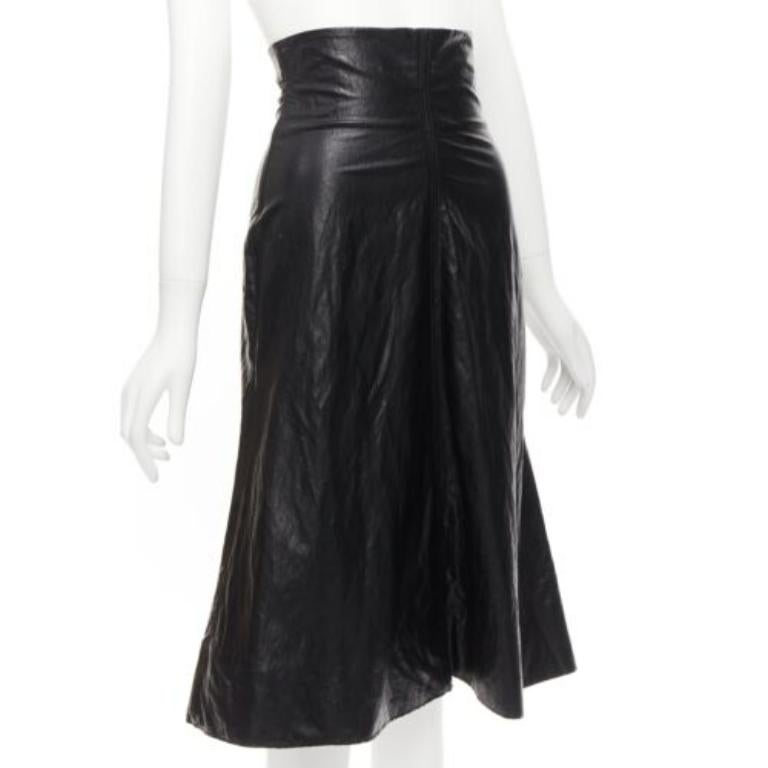 Black PHILOSOPHY DI LORENZO SERAFINI black faux crinkled leather A-line skirt IT38 XS For Sale