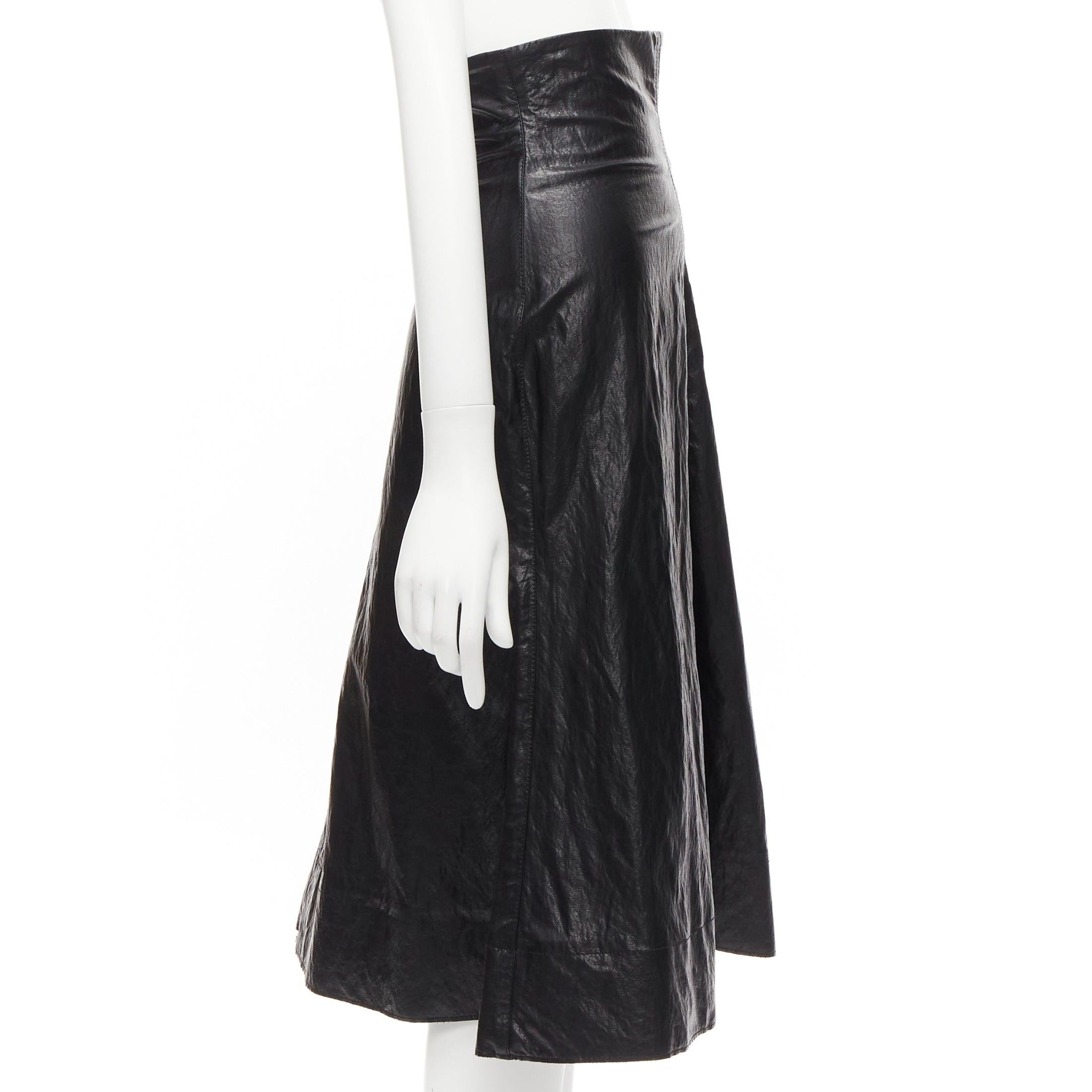 Women's PHILOSOPHY DI LORENZO SERAFINI black faux crinkled leather A-line skirt IT38 XS For Sale