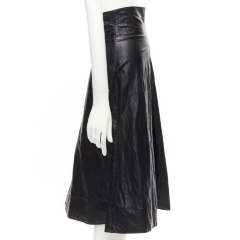 PHILOSOPHY DI LORENZO SERAFINI black faux crinkled leather A-line skirt IT38 XS In Excellent Condition For Sale In Hong Kong, NT