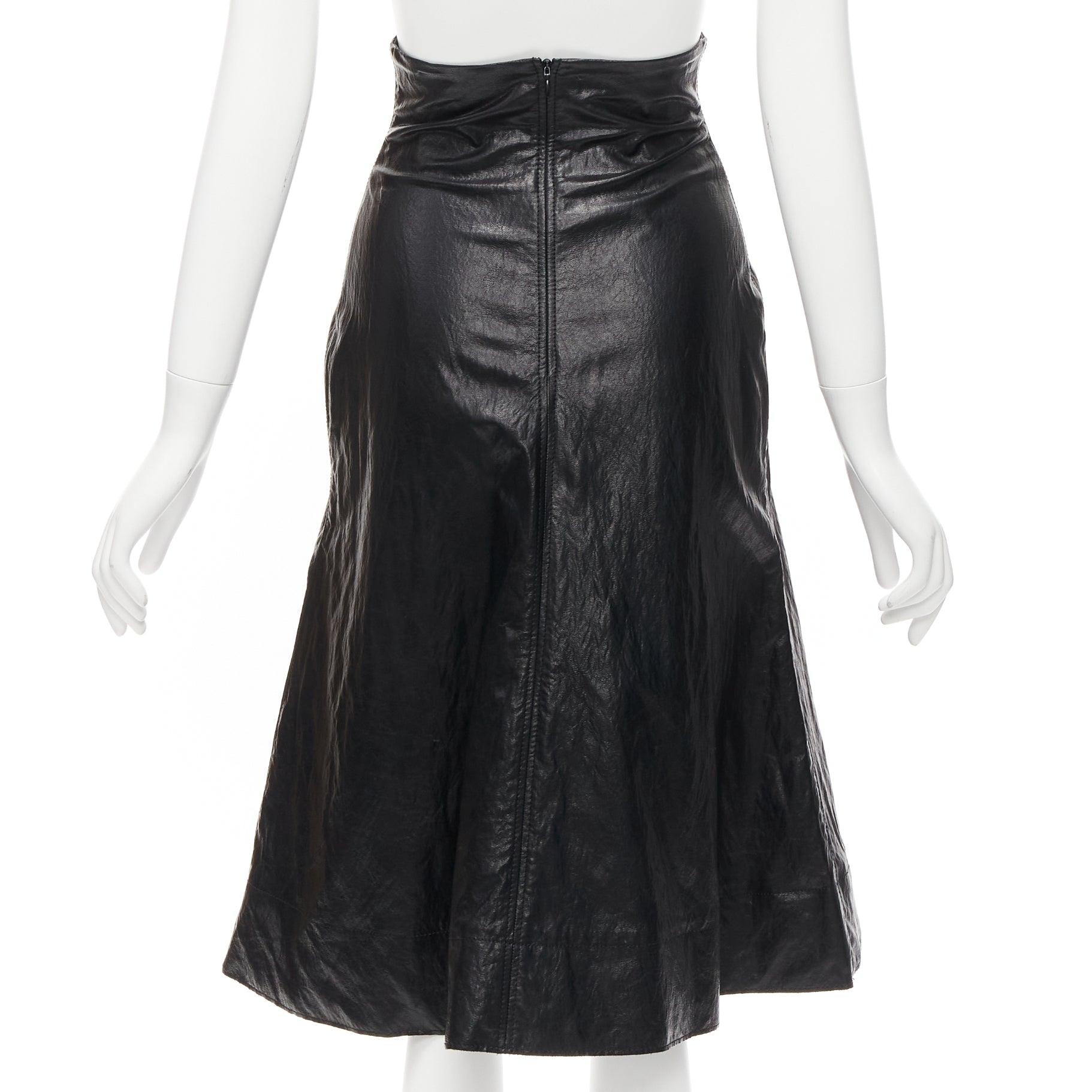 PHILOSOPHY DI LORENZO SERAFINI black faux crinkled leather A-line skirt IT38 XS For Sale 1