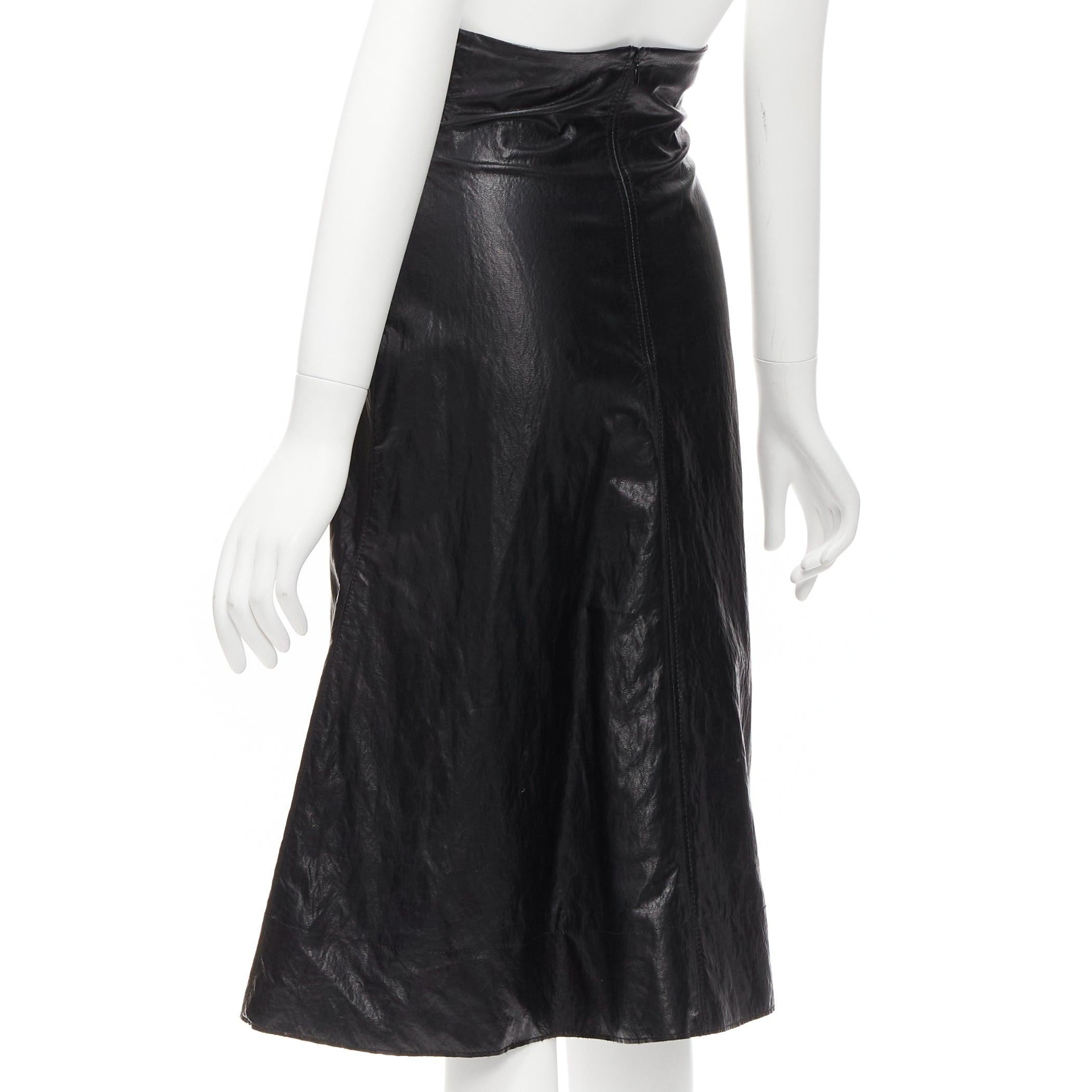 PHILOSOPHY DI LORENZO SERAFINI black faux crinkled leather A-line skirt IT38 XS For Sale 2