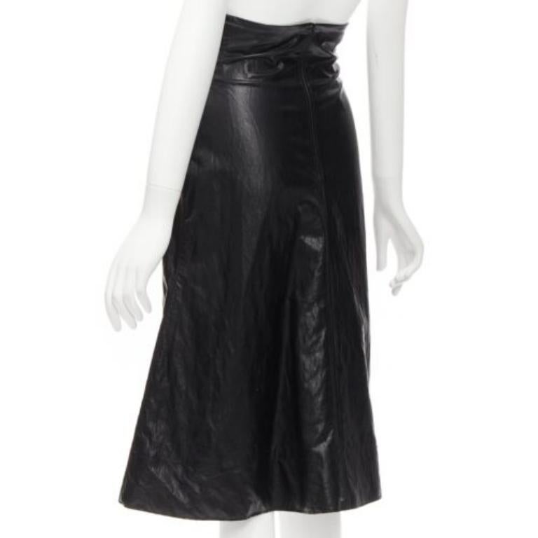 PHILOSOPHY DI LORENZO SERAFINI black faux crinkled leather A-line skirt IT38 XS For Sale 1