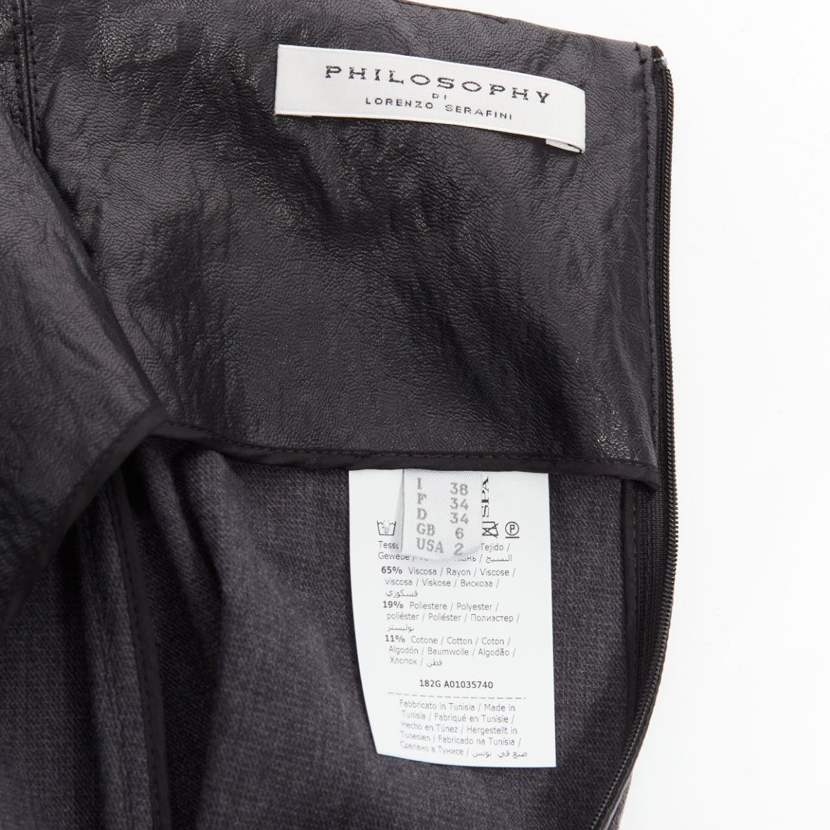 PHILOSOPHY DI LORENZO SERAFINI black faux crinkled leather A-line skirt IT38 XS For Sale 4