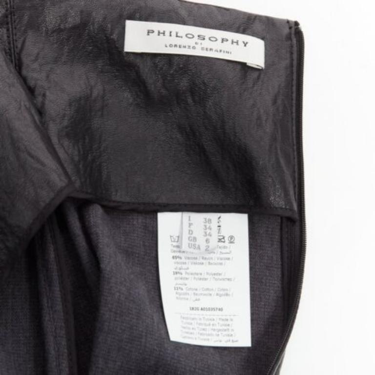 PHILOSOPHY DI LORENZO SERAFINI black faux crinkled leather A-line skirt IT38 XS For Sale 3