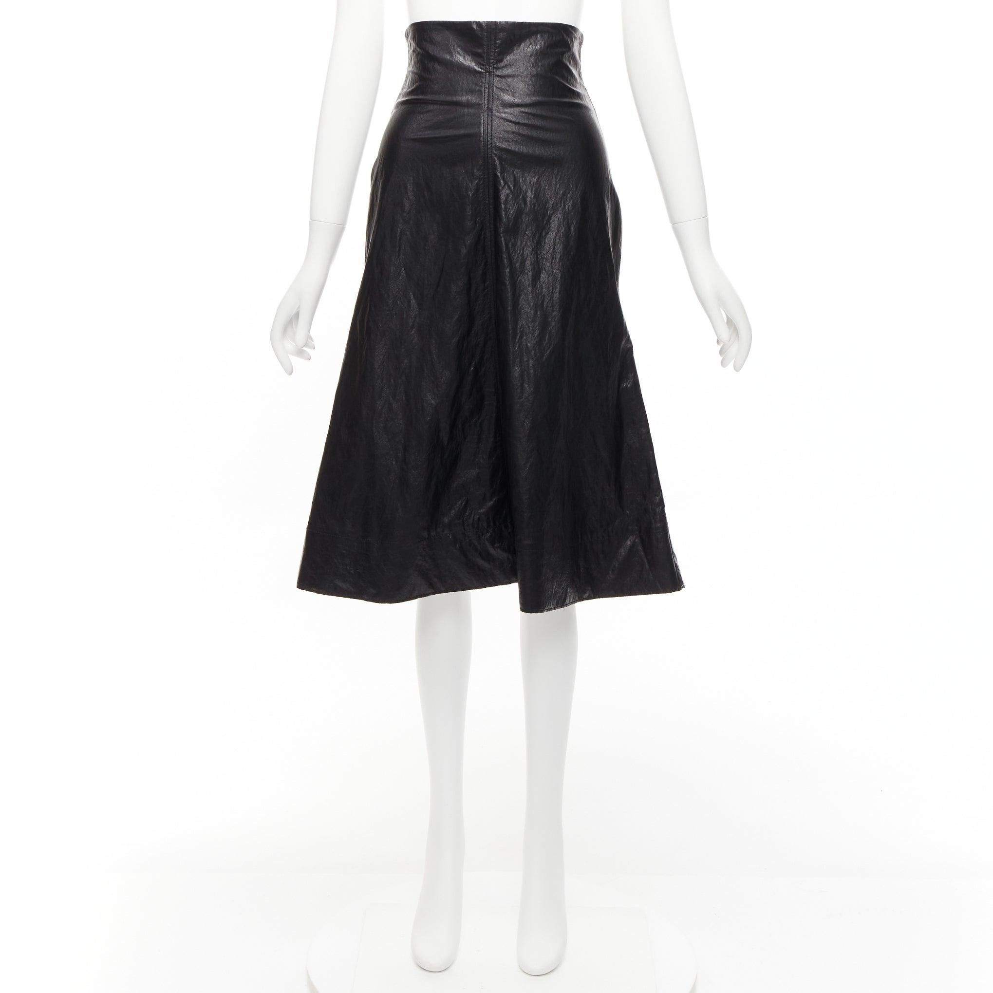 PHILOSOPHY DI LORENZO SERAFINI black faux crinkled leather A-line skirt IT38 XS For Sale 5