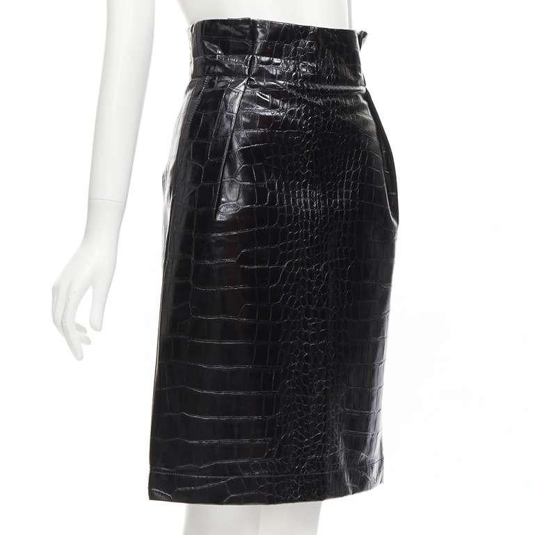 Black PHILOSOPHY DI LORENZO SERAFINI black faux croc pleather A-line skirt IT38 XS For Sale