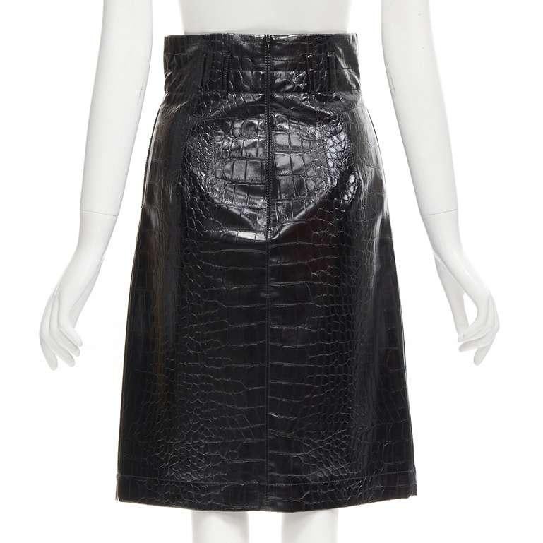 Women's PHILOSOPHY DI LORENZO SERAFINI black faux croc pleather A-line skirt IT38 XS For Sale