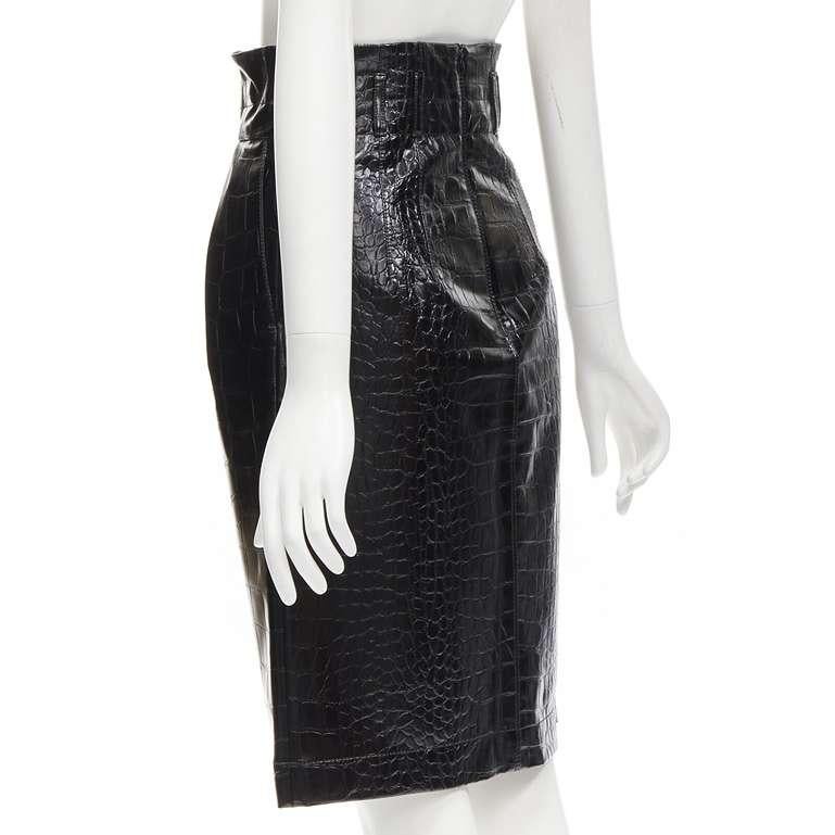PHILOSOPHY DI LORENZO SERAFINI black faux croc pleather A-line skirt IT38 XS For Sale 1