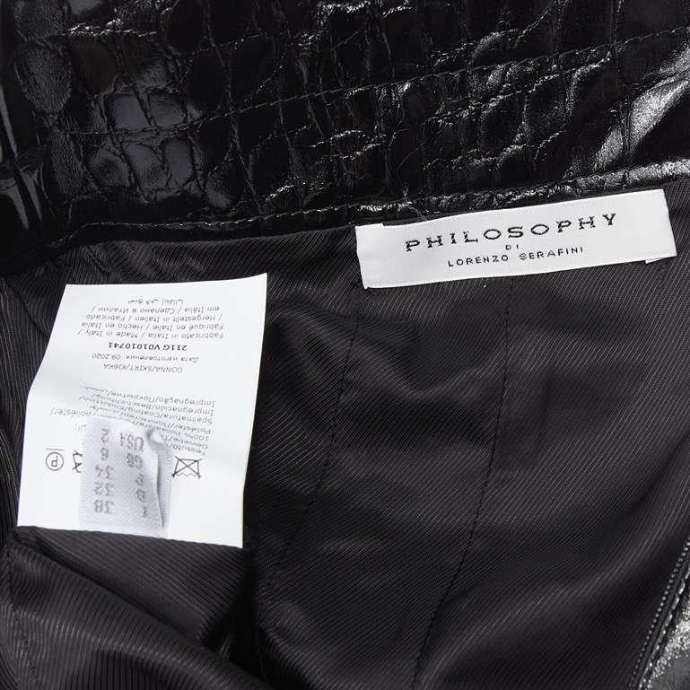 PHILOSOPHY DI LORENZO SERAFINI black faux croc pleather A-line skirt IT38 XS For Sale 3