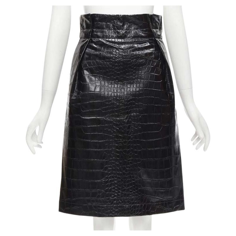 PHILOSOPHY DI LORENZO SERAFINI black faux croc pleather A-line skirt IT38 XS For Sale