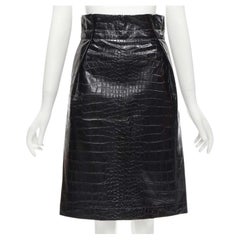 PHILOSOPHY DI LORENZO SERAFINI black faux croc pleather A-line skirt IT38 XS