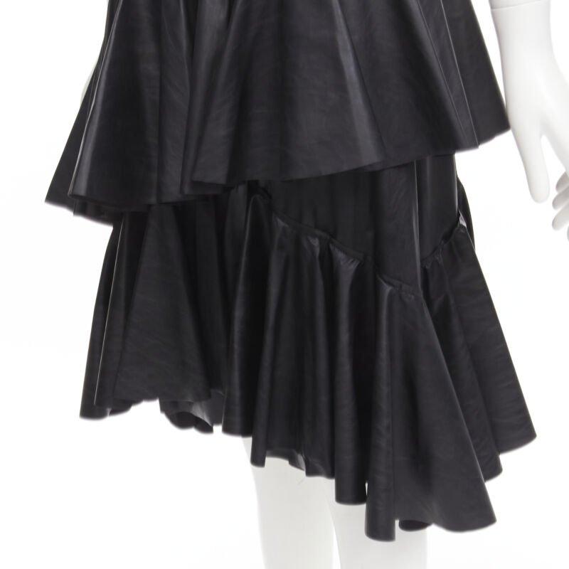 Black PHILOSOPHY DI LORENZO SERAFINI black faux leather asymmetric tier skirt IT38 XS For Sale