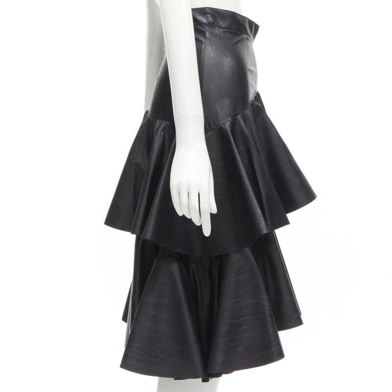 Women's PHILOSOPHY DI LORENZO SERAFINI black faux leather asymmetric tier skirt IT38 XS For Sale