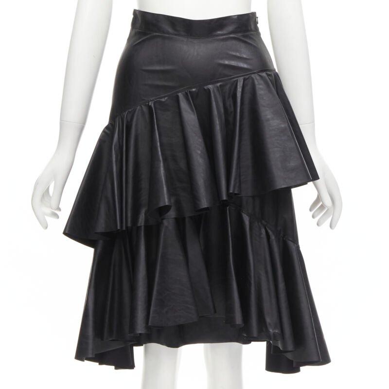 PHILOSOPHY DI LORENZO SERAFINI black faux leather asymmetric tier skirt IT38 XS For Sale 1