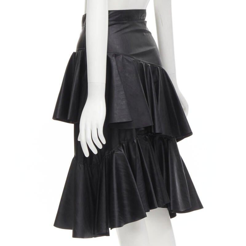 PHILOSOPHY DI LORENZO SERAFINI black faux leather asymmetric tier skirt IT38 XS For Sale 2