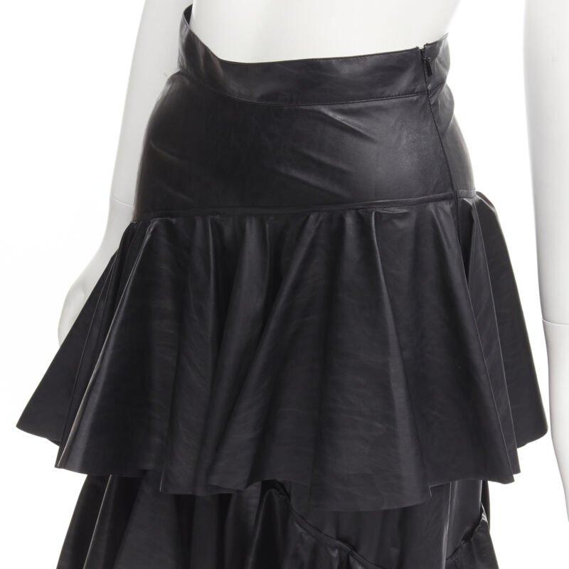 PHILOSOPHY DI LORENZO SERAFINI black faux leather asymmetric tier skirt IT38 XS For Sale 3
