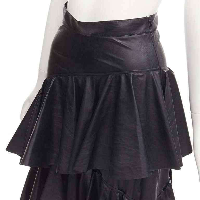 PHILOSOPHY DI LORENZO SERAFINI black faux leather asymmetric tier skirt IT38 XS For Sale 2