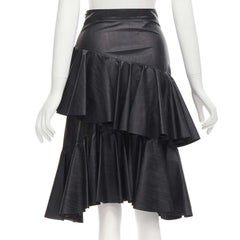 PHILOSOPHY DI LORENZO SERAFINI black faux leather asymmetric tier skirt IT38 XS