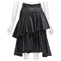 PHILOSOPHY DI LORENZO SERAFINI black faux leather asymmetric tier skirt IT38 XS
