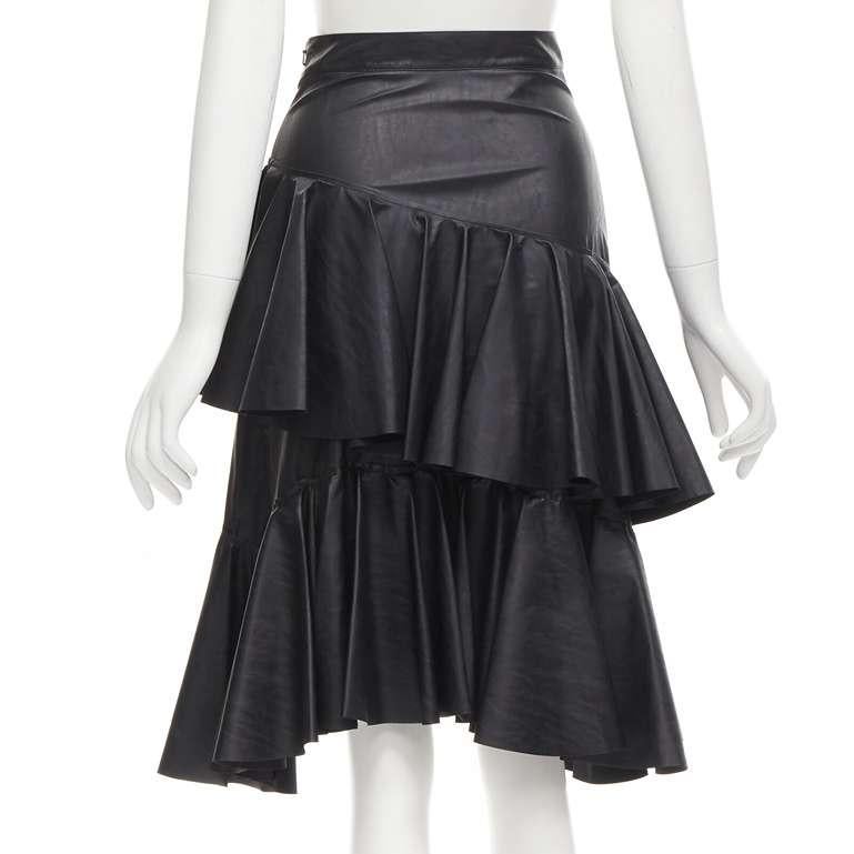 Women's PHILOSOPHY DI LORENZO SERAFINI black faux leather tiered A-line skirt IT38 XS For Sale