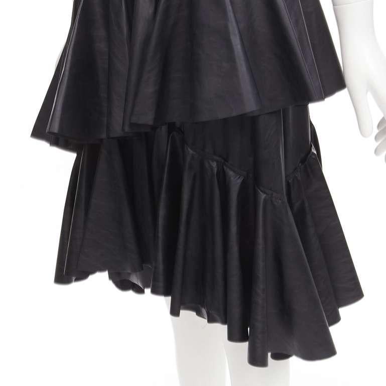 PHILOSOPHY DI LORENZO SERAFINI black faux leather tiered A-line skirt IT38 XS For Sale 2