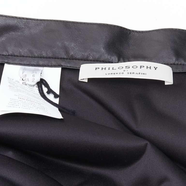 PHILOSOPHY DI LORENZO SERAFINI black faux leather tiered A-line skirt IT38 XS For Sale 3