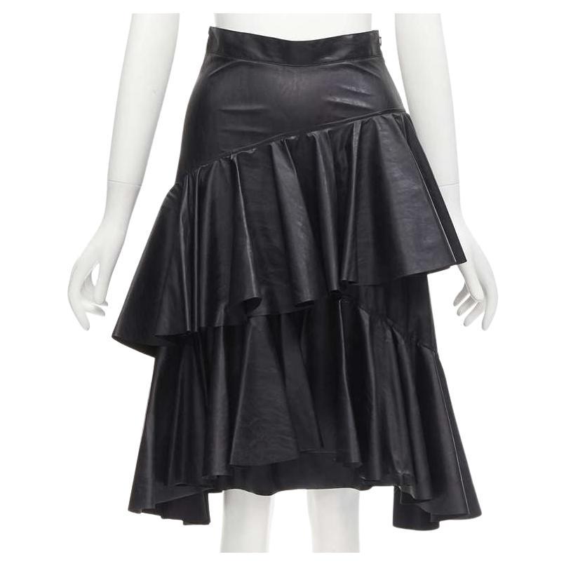 PHILOSOPHY DI LORENZO SERAFINI black faux leather tiered A-line skirt IT38 XS For Sale