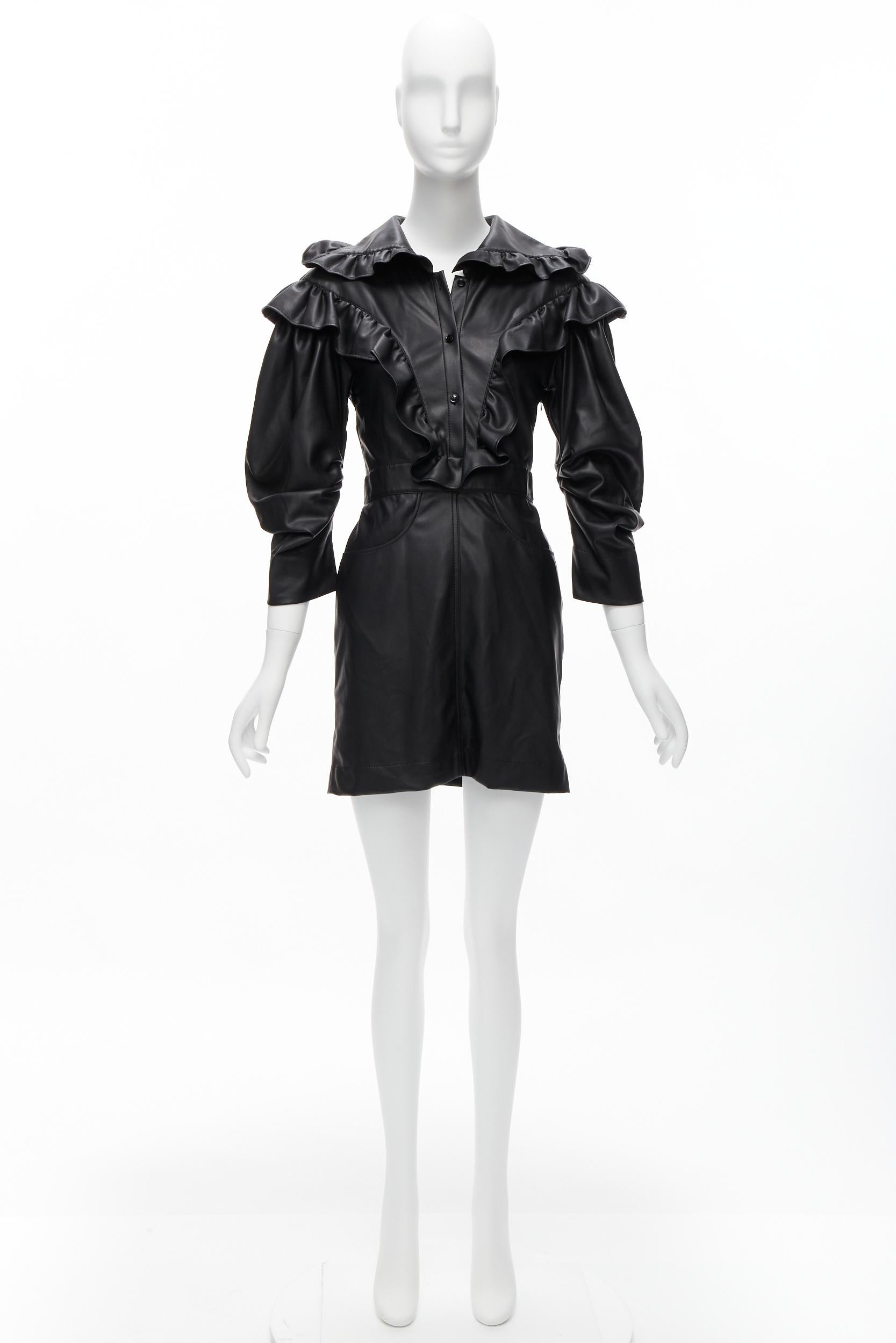 PHILOSOPHY DI LORENZO SERAFINI Vestido victoriano con volantes de piel sintética negra IT38 XS en venta 5