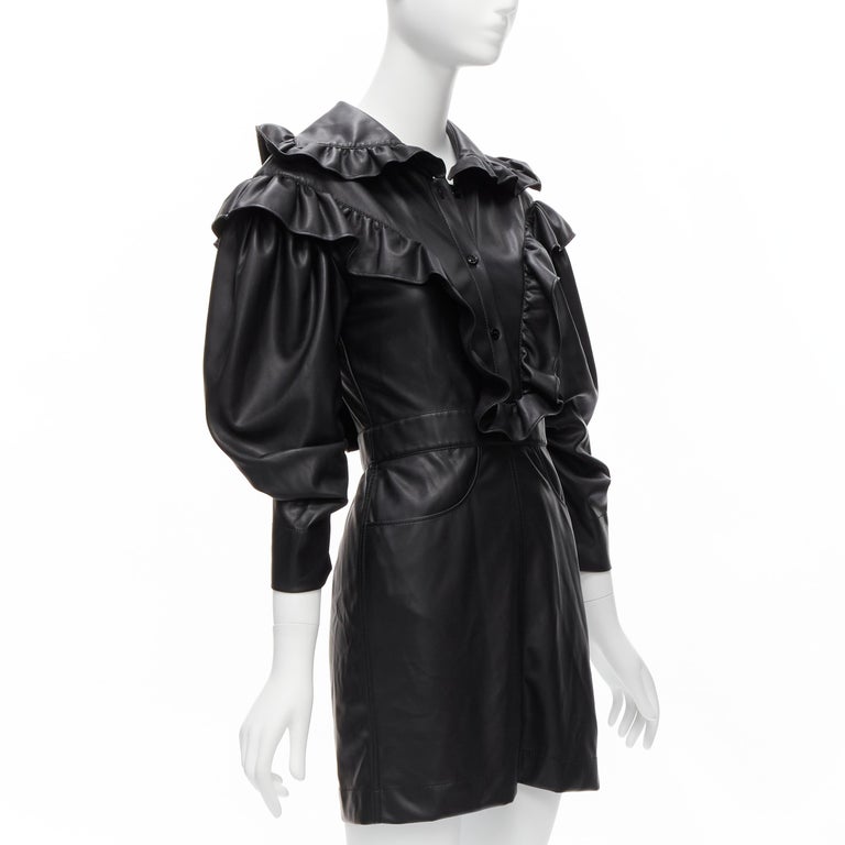 PHILOSOPHY DI LORENZO SERAFINI black faux leather Victorian ruffle dress  IT38 XS For Sale at 1stDibs