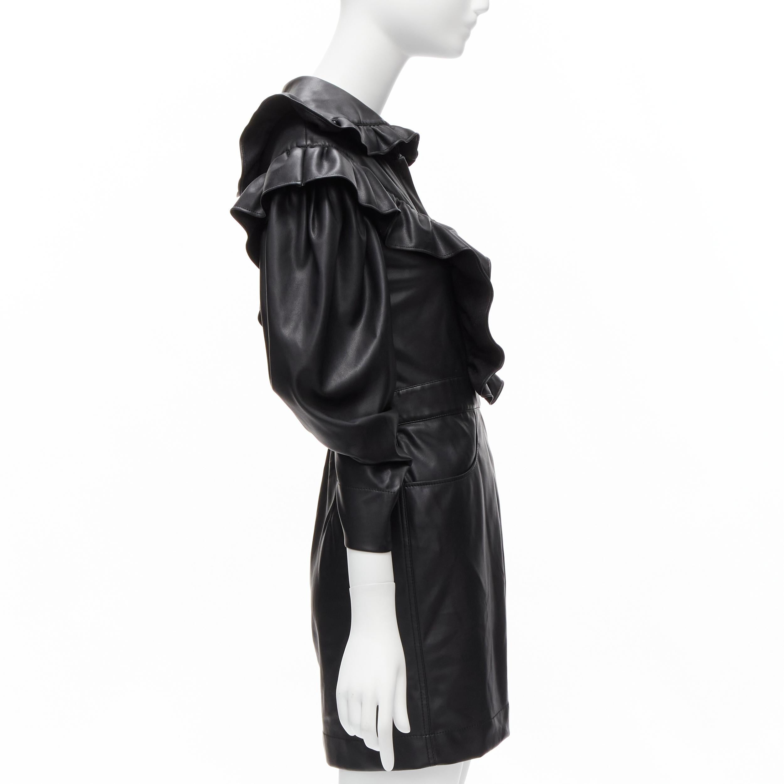 PHILOSOPHY DI LORENZO SERAFINI Vestido victoriano con volantes de piel sintética negra IT38 XS en Bueno estado para la venta en Hong Kong, NT