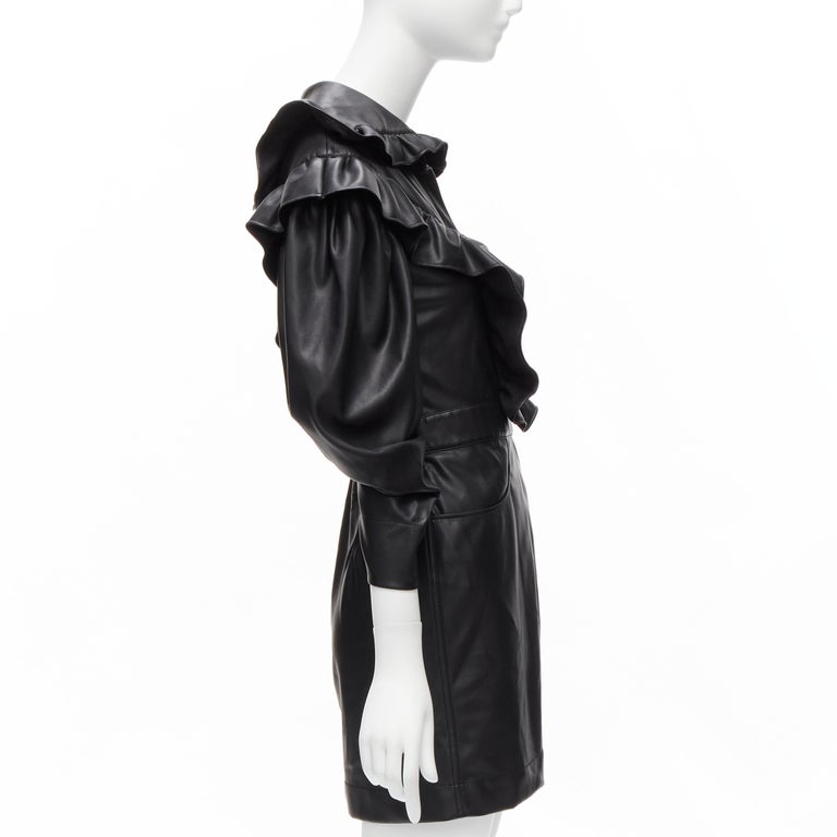 PHILOSOPHY DI LORENZO SERAFINI black faux leather Victorian ruffle dress  IT38 XS For Sale at 1stDibs