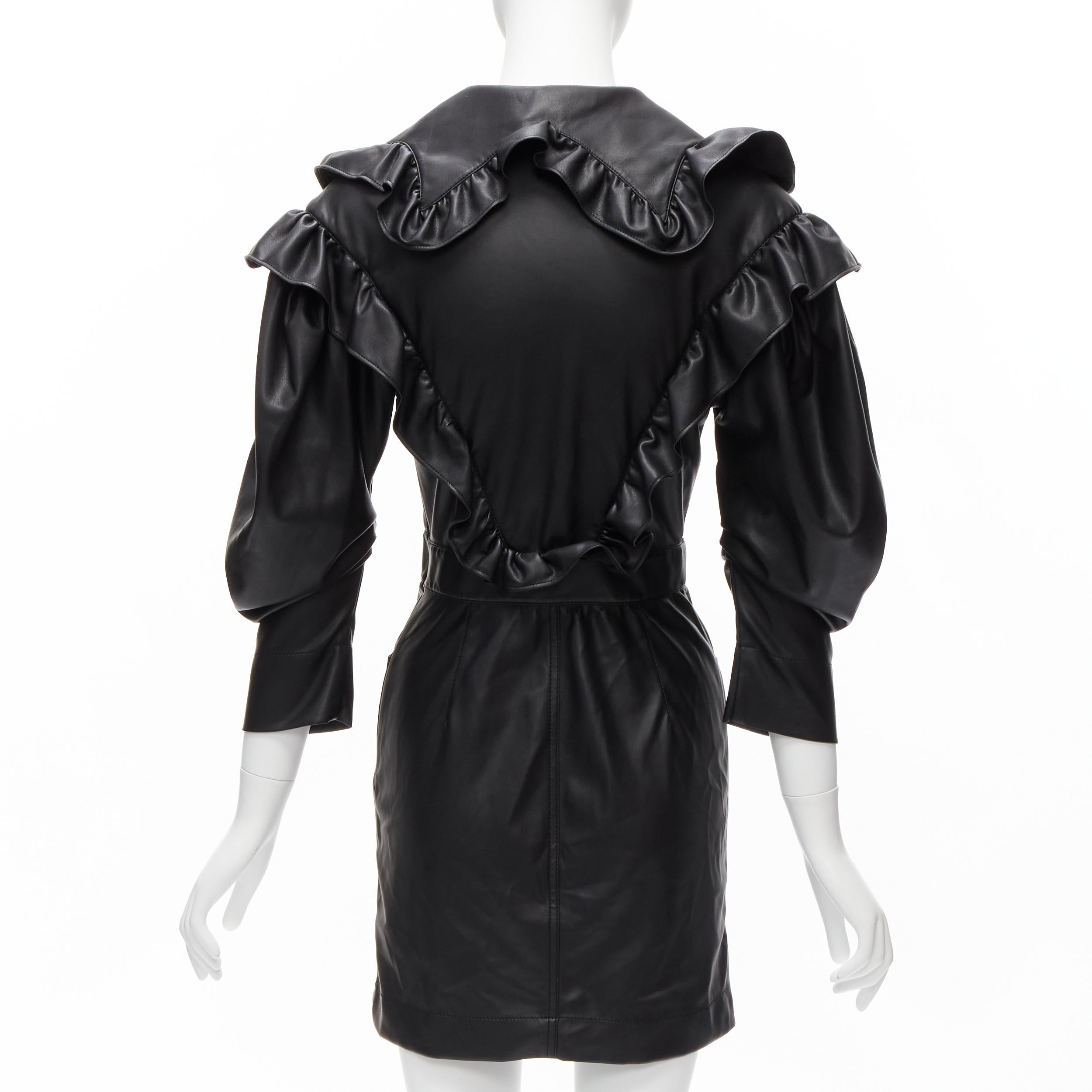 De las mujeres PHILOSOPHY DI LORENZO SERAFINI Vestido victoriano con volantes de piel sintética negra IT38 XS en venta