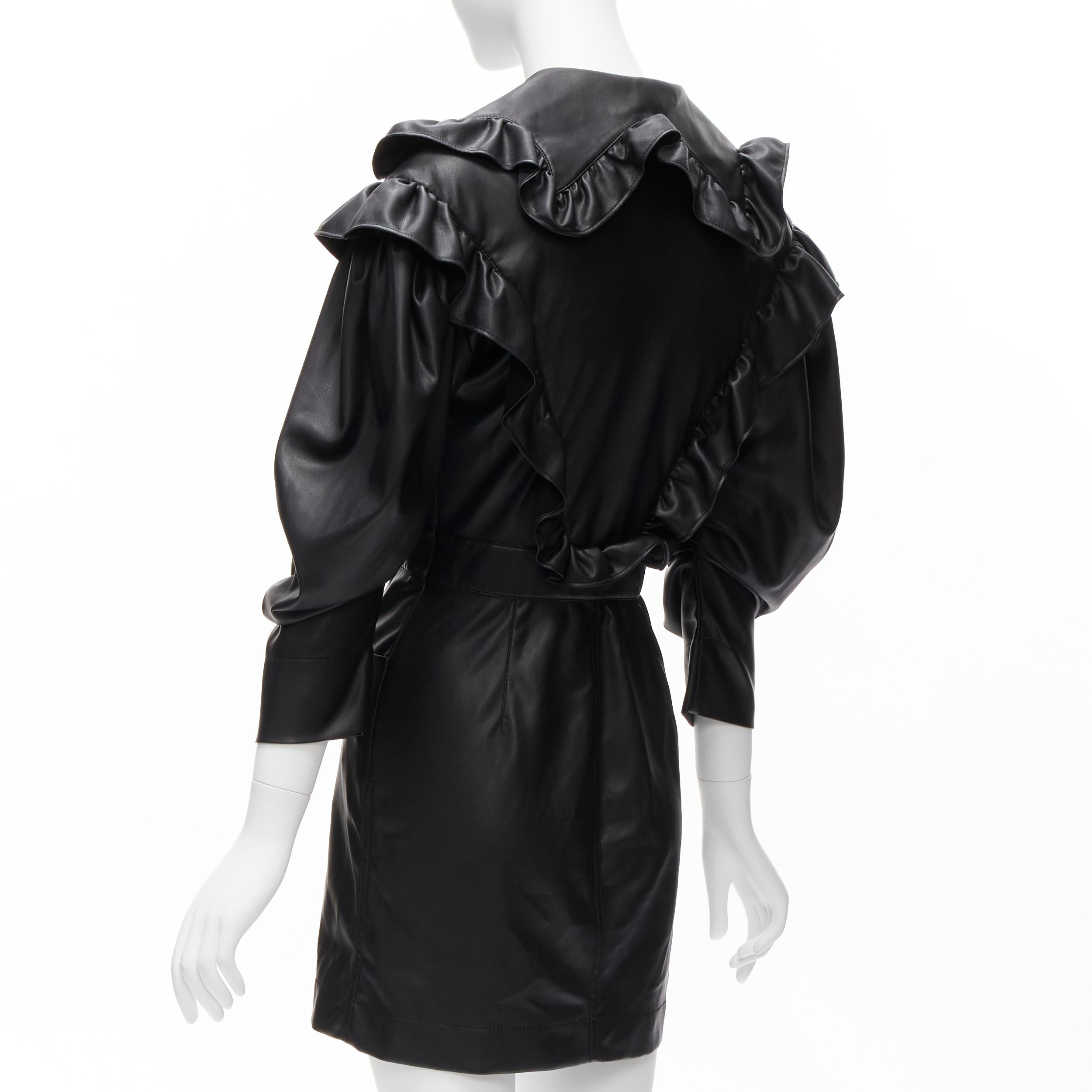 PHILOSOPHY DI LORENZO SERAFINI Vestido victoriano con volantes de piel sintética negra IT38 XS en venta 1