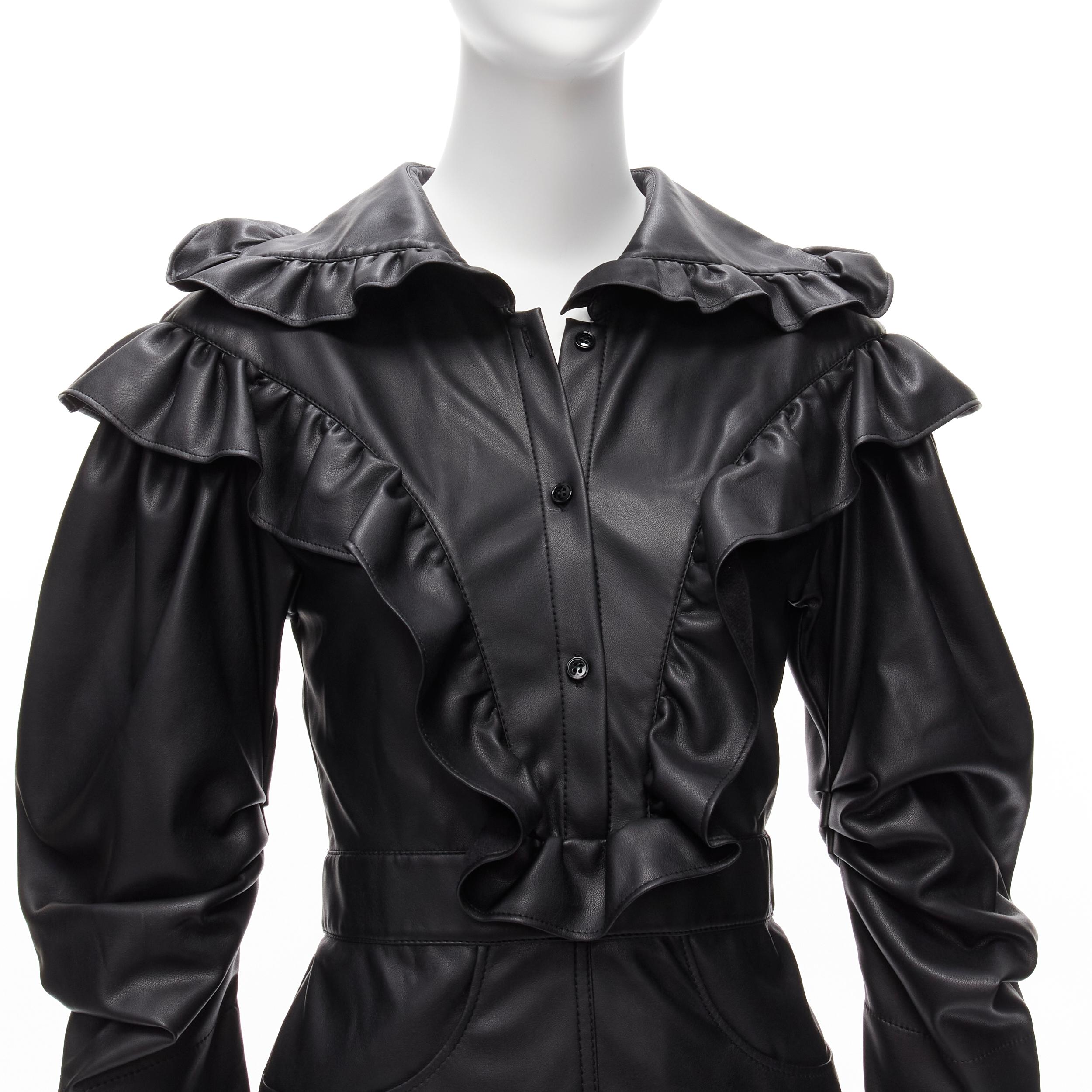PHILOSOPHY DI LORENZO SERAFINI Vestido victoriano con volantes de piel sintética negra IT38 XS en venta 2