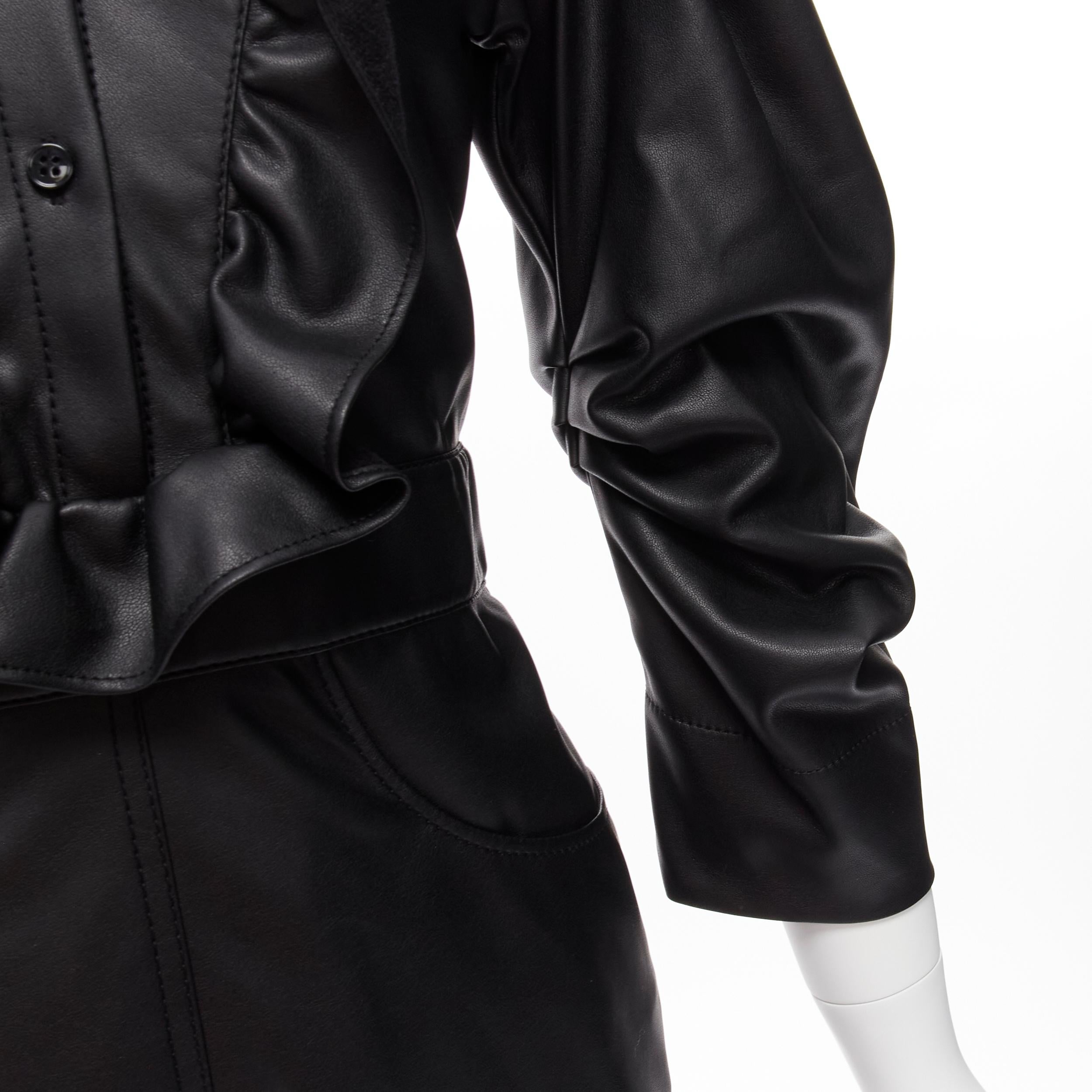 PHILOSOPHY DI LORENZO SERAFINI Vestido victoriano con volantes de piel sintética negra IT38 XS en venta 3
